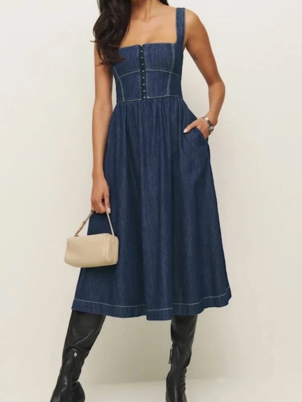 Reformation Tagliatelle Denim Dress Size 8 EUC
